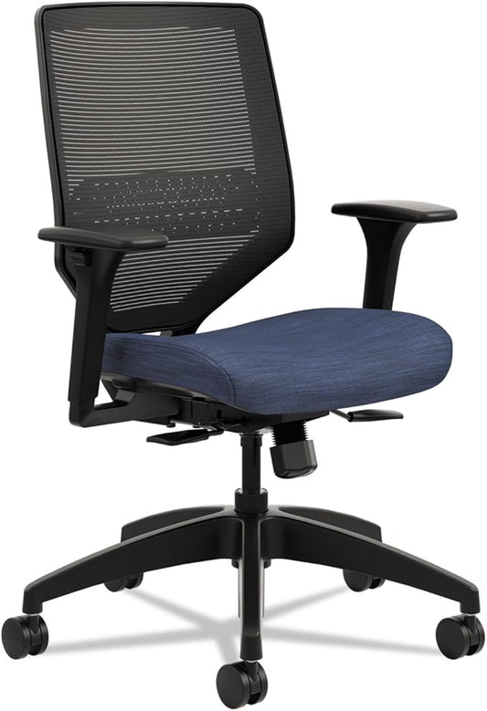 HON Solve Task Chair, Ergonomic Office Chair Mesh Back Support, Adjustable Lumbar, with Wheels, Height-Adjustable Arms, for Computers, Desks, Home Office, Blue-DeskLoop Office