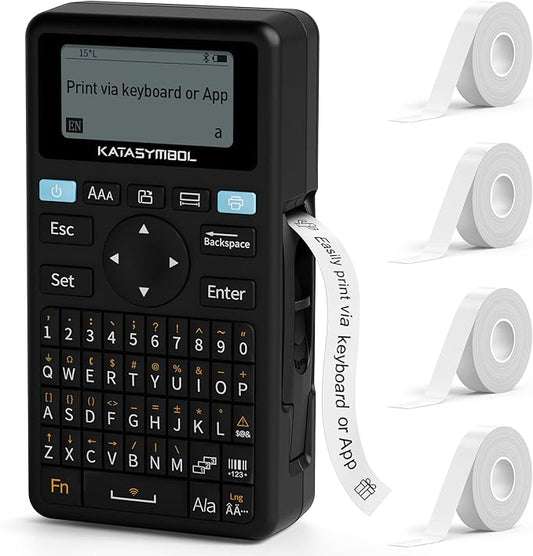 SUPVAN E11 Bluetooth Label Maker Machine with 4 Tapes, Support Keyboard & App with 40 Fonts and 450+ Icons, Rechargeable Inkless Labeler for Home, Kitchen, Office, School Organization, Black-DeskLoop Office