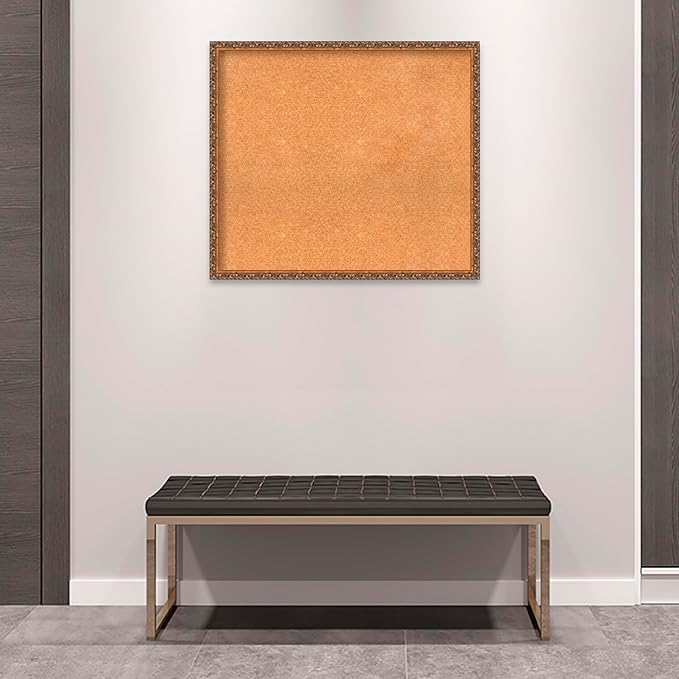 Amanti Art Natural Cork Board for Wall, 30x34 Vision Board with Bronze Frame, Large Corkboard Office Decor for Home Organization, Traditional Corkboard Pinboard to Display Items for Home Organization-DeskLoop Office