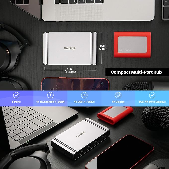 CalDigit Thunderbolt 4 Element Hub - 4X USB4 Ports, USB 3.2 Gen2 10Gb/s, Single 8K or Dual 4K Displays, 60W Charging, 0.8m Cable-DeskLoop Office
