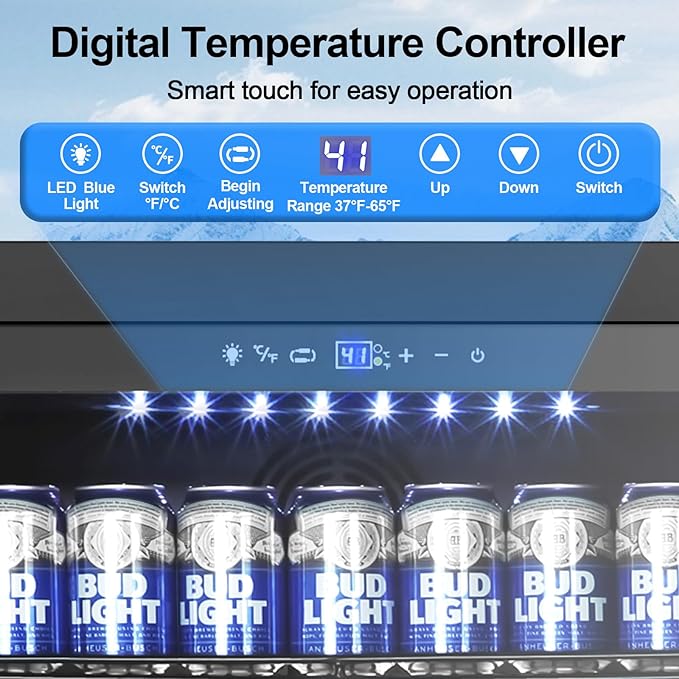 24 Inch Beverage Refrigerator, 5.2 Cu. Ft. Drink Refrigerator with Glass Door, 200 Cans Under Counter & Freestanding Drink Fridge, Reversible Door, Built-In Beverage Cooler for Kitchen, Bar or Office.-DeskLoop Office