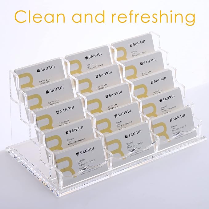 SANRUI Acrylic Multiple Business Card Holder Display for Desk , 15 Slots Business Card Stand , Clear Horizontal 5 Tier Business Card Holders, Holds 750-900 Cards-DeskLoop Office