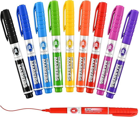 SUIN 9 Colors Dry Erase Markers - Low Odor, Non-Toxic, Slim Whiteboard markers, Medium Fine Tip Whiteboard Pens for Kids, Office, Classroom & Home, 9 Count-DeskLoop Office