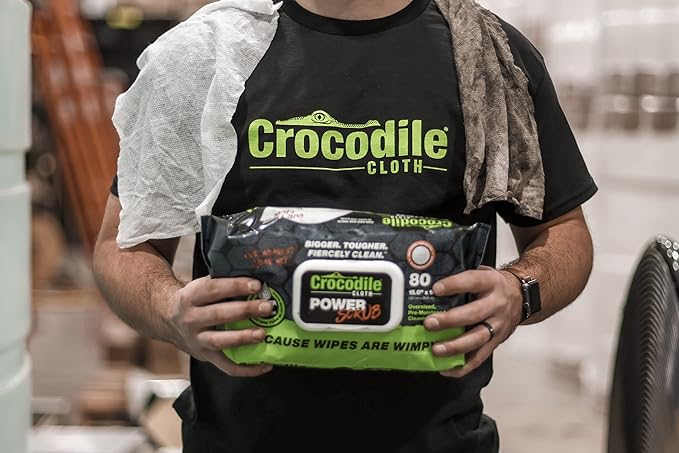 Crocodile Cloth Power Scrub - 40 (15" x 10") Heavy Duty Cleaning Wipes. Safe on Skin & Multiple Surfaces. Infused with Aloe & Vitamin E. Textured, Large, Pre-Moistened & Absorbent.-DeskLoop Office