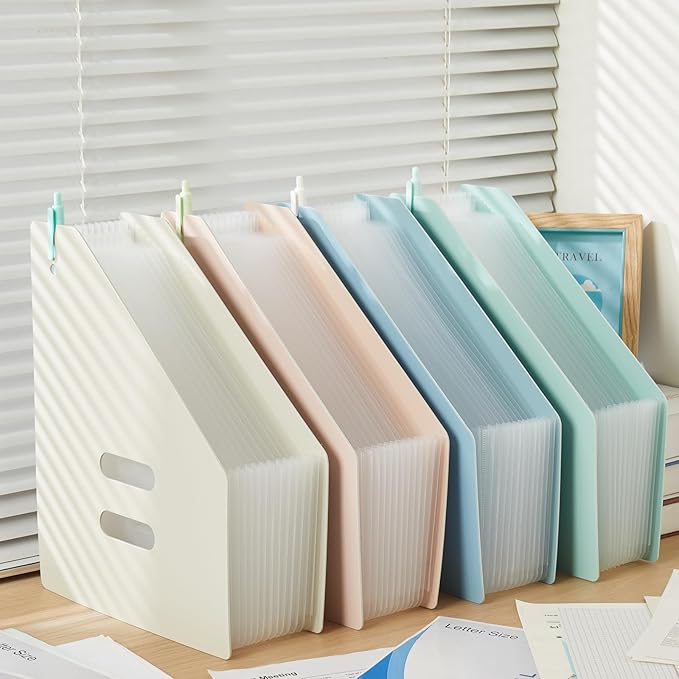 2-Piece Vertical Accordion Folder Manager, 13 Grid Expansion Pages, Vertically Opened Storage Bag for organizing Materials, School, Home, and Office letterhead, Pink-DeskLoop Office