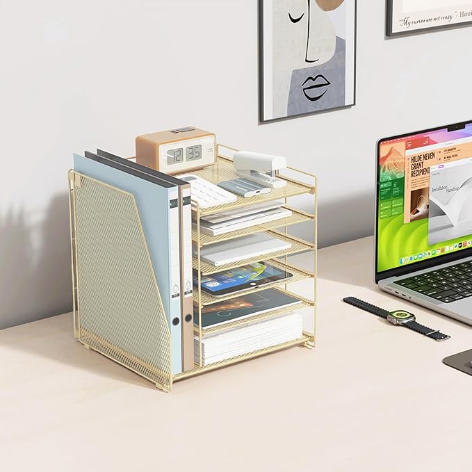 gianotter Desk Organizers and Accessories, 6-Tier Paper Organizer with Magazine rack, File Organizer for Desk, Office Accessories & Workspace (Gold)-DeskLoop Office