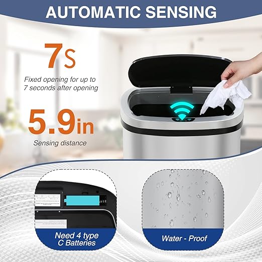 PayLessHere 13 Gallon Automatic Kitchen Trash Can, Touchless Stainless Steel Garbage Can with Lid for Kitchen & Office Waste Bin 50L-DeskLoop Office