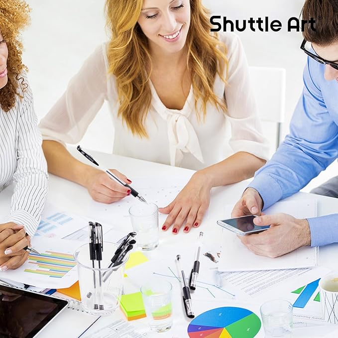 Shuttle Art Black Gel Pens, 50 Pack Fine Point Black Ink Pens Bulk, 0.5mm Rollerball Gel Ink Pens Smooth Writing with Comfortable Grip for Office, School and Home-DeskLoop Office