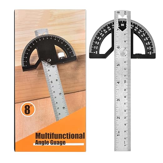 Protractor Angle Finder Stainless Steel Angle Ruler with 0-180 Degrees Adjustable Angle Square 8-Inch Woodworking Ruler for Woodworking/Carpenter/Construction/Measurement/Hobbyists-DeskLoop Office