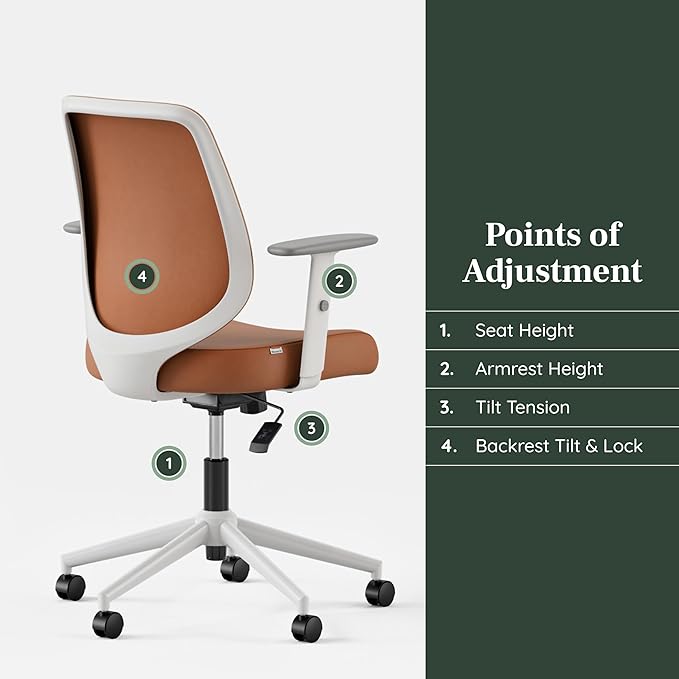 Branch Daily Chair - Vegan Leather Office Chair with Swivel, Lumbar Rest, and Adjustable Armrests - Comfortable Seating for Improved Posture and Productivity - Dune-DeskLoop Office