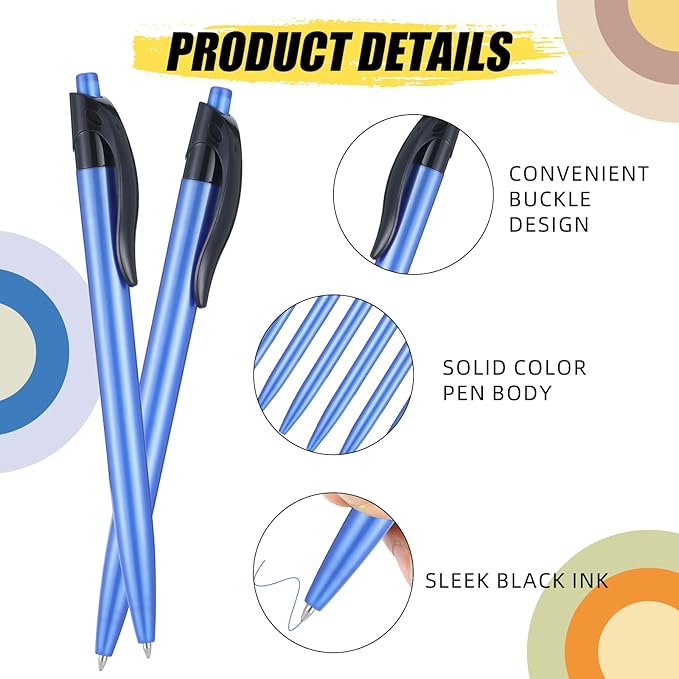 Retractable Blue Ballpoint Pen for Smooth Writing 1.0mm Medium Pack of 100, Click pens with Comfort grip, Idea for Journaling, Planner, Note Taking Office School Supplies-DeskLoop Office