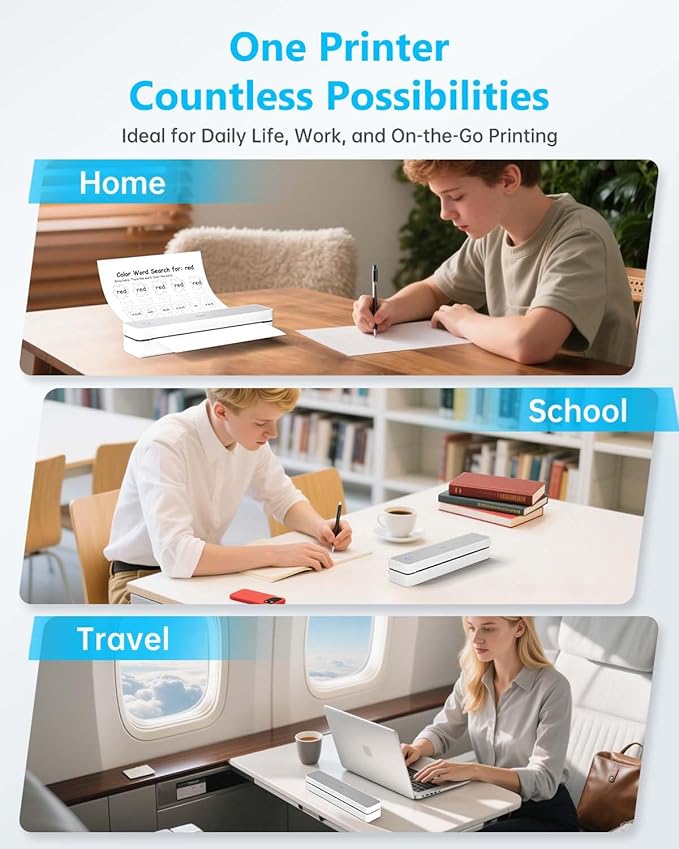 Inkless Portable Printer for Travel, Wireless Thermal Printer Support 8.5 x 11 Inch US Letter A4 B5, Bluetooth Mobile Printers with iOS, Android, Laptop for Home Use, Car, Office, School, Grey-DeskLoop Office