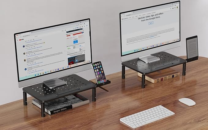 Zimilar 2 Pack Monitor Stand , 3 Height Adjustable Stand with Unique Star Mesh for Computer, Laptop, Printer, Notebook, iMac, Premium Metal Monitor Risers for 2 Monitors-DeskLoop Office