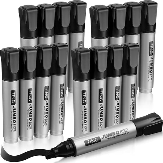 Fuutreo 16 Pcs Jumbo Size Permanent Markers Bulk Large Chisel Tip Permanent Markers Thick Waterproof Jumbo Pens Set Huge Poster Supplies(Black)-DeskLoop Office