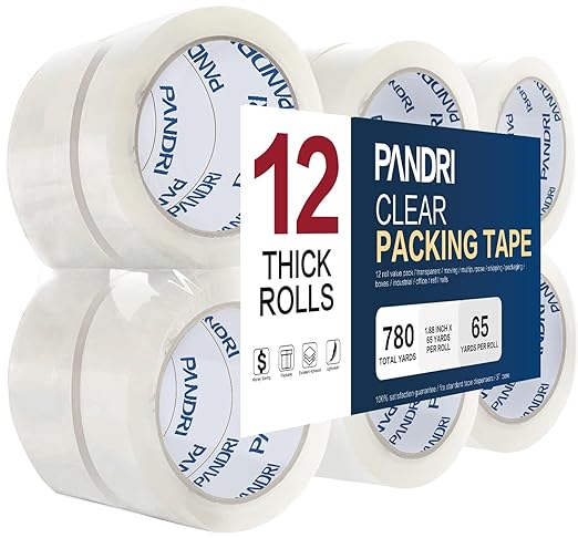 PANDRI Packing Tape, 12 Rolls Heavy Duty Clear Packaging Tape for Shipping Packaging Moving Sealing, 1.88 inches Wide, 65 Yards Per Roll, Total 780 Yards-DeskLoop Office