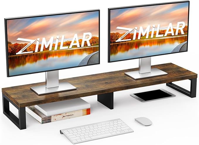 Zimilar Dual Monitor Stand Riser, Large Monitor Stand for Desk, Wood Monitor Riser with Storage Organizer for Home Office, Monitor Stands for 2 Monitors, Desktop Wooden Monitor Riser for Computer-DeskLoop Office