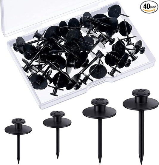 Zhengmy 40 Pcs Double Headed Picture Hangers Nails 4 Size Long Thumb Tacks Wall Nails for Hanging Pictures Decorative Push Pins Hooks for Drywall Photo Office Home Decor, 20/30/ 40/ 50lb(Black)-DeskLoop Office