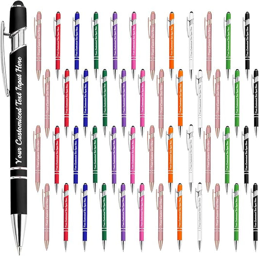 Personalized Ballpoint Pen 48pcs, Custom Pens Free Engraved Bulk with Name Logo, Soft Black Ink Stylus with Touch Metal Office, Gift for Anniversaries, Graduations, Birthdays-DeskLoop Office