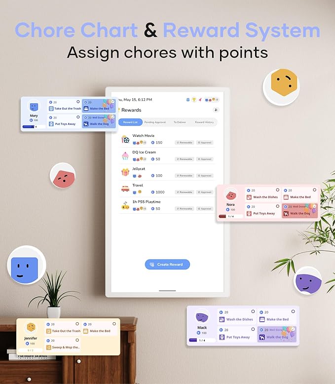Cozyla Digital Calendar+ 2: 24 inch Wall Planner Touch Screen Chore Chart Customize Dashboard Smart Electronic Calendar for Family Schedules Meal Planner Support Any Google Play App Wall Mount White-DeskLoop Office