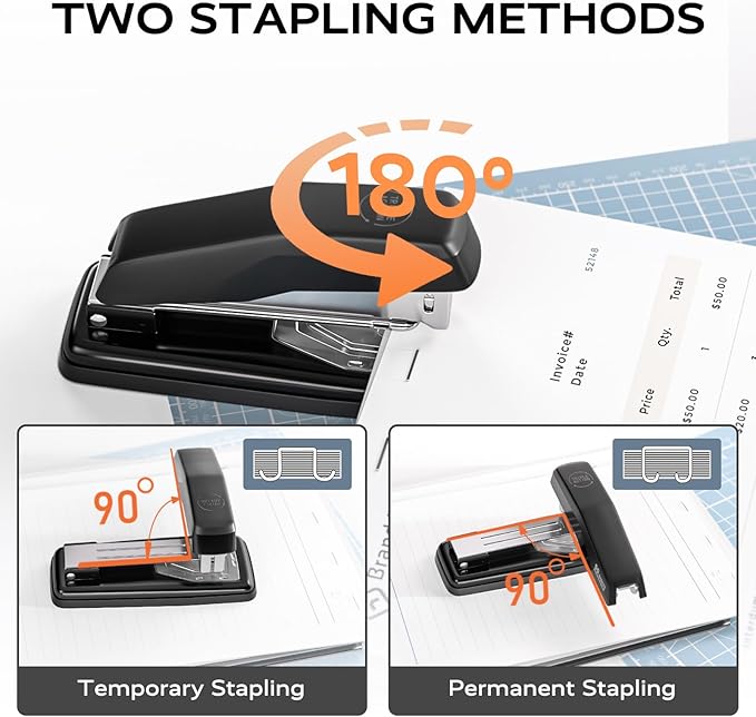 Desktop Stapler, Swing-Arm Swivel Stapler, 50 Sheet Capacity, 2000 Staples and Staple Remover, Rotatable Heavy Duty Staplers for Office, Home, Classroom, Booklet, Book Binding,Black-DeskLoop Office