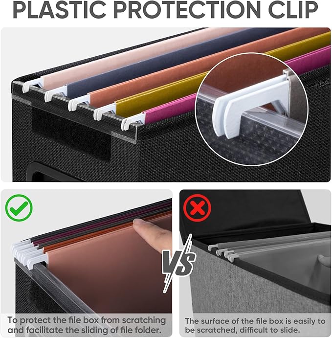 BALEINE File Organizer Box with Lid, Collapsible File Folder Organizer with Plastic Slide, Hanging File Folder Box for Office Document Storage (1 Pack, Black, S)-DeskLoop Office