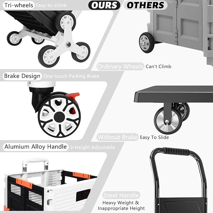 FELICON SELORSS Folding Utility Climber Cart Portable Rolling Crate-White | - Image 7