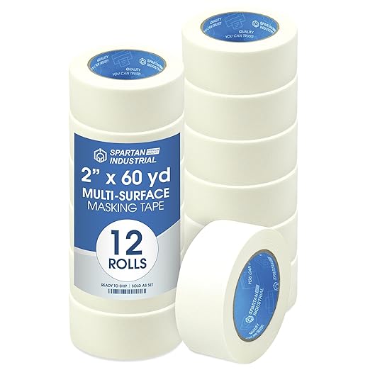 Spartan Industrial - 2" X 60 yd Wide Masking Tape for Painting, Drafting, Labeling, and More - 12 Home and Office Tape Rolls, 5.5 Mil-DeskLoop Office