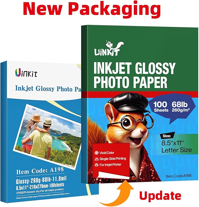 Uinkit 100 Sheets Heavyweight Thick Glossy Photo Paper Single side 8.5x11 Inkjet 68lb 260Gsm DIY Greeting Card Placemat Craft Project Signage Christmas Poster 11.8Mil for Inkjet printer-DeskLoop Office