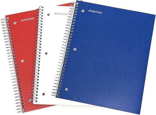 Mintra Office Durable Spiral Notebooks, 1 Subject, (Red, White, Blue, Wide Ruled 3pk)-DeskLoop Office