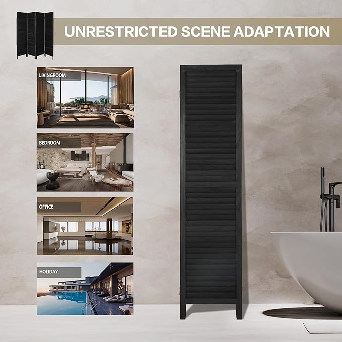 NicBex 8 Panel Room Divider,5.6FT Wood Room Dividers,Folding Privacy Screens Portable Freestanding Partition Wall Dividers for Room Separation,Home Bedroom Office,Black-DeskLoop Office