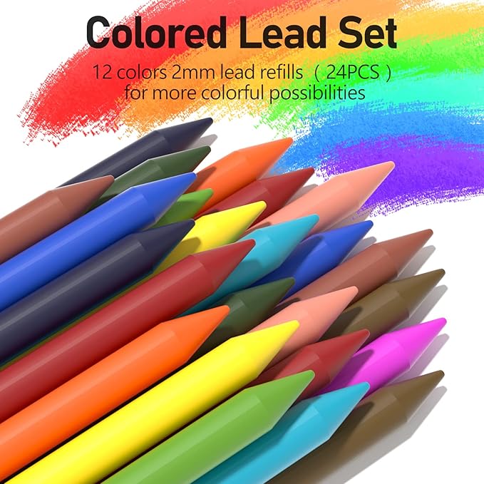 Four Candies 3PCS 2MM Mechanical Pencils with case, Artist Led Pencil Metal Lead Holder with 120 Graphite Lead Refills(HB 2H 2B 4B Color), 4 Erasers, Sharpener, Drafting Pencil for Drawing, Sketching-DeskLoop Office