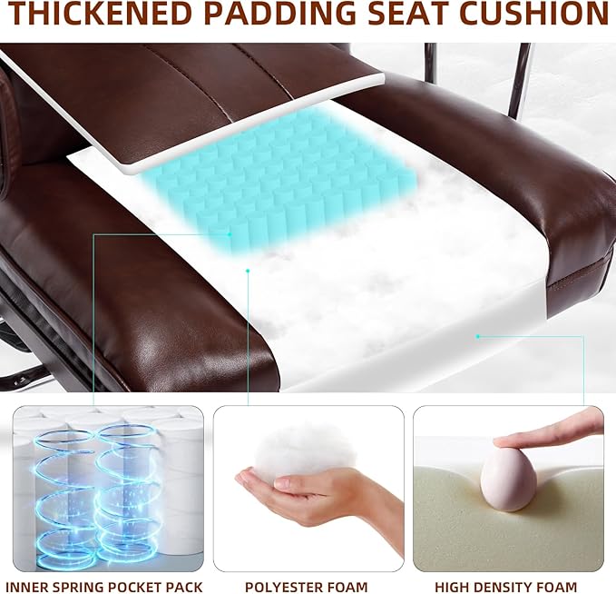 Big and Tall Office Chair 500lbs Wide Seat Executive Office Desk Chair High-Back Office Task Chair, Ergonomic Lumbar Support Computer Office Chairs for Heavy People(Brown)-DeskLoop Office