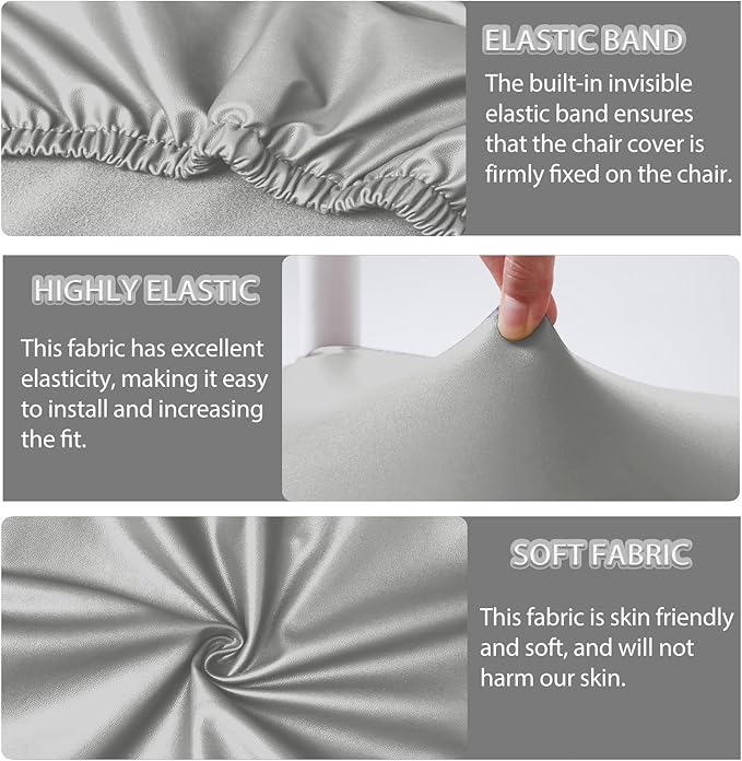 CWK Waterproof PU Leather Dining Chair Covers Set of 4-Stretchable Chair Seat Slipcovers, Removable & Washable Protector for Dining Room,Home,Office,Wedding,Rear Covers (PU-Silver)-DeskLoop Office