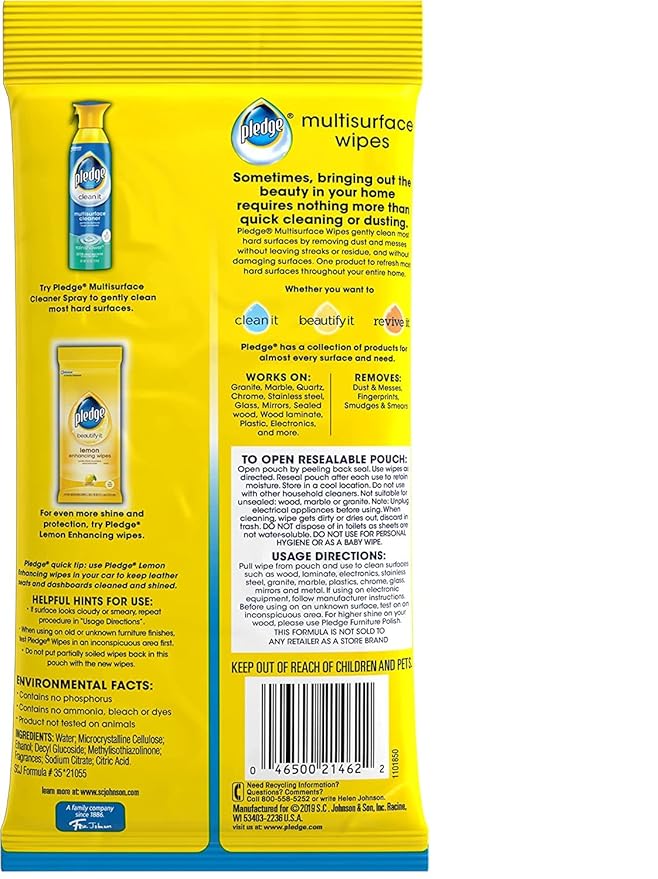 Pledge Multi-Surface Furniture Polish Wipes, Works on Wood, Granite, and Leather, Cleans and Protects, Fresh Citrus - Pack of 6 (150 Total Wipes)-DeskLoop Office