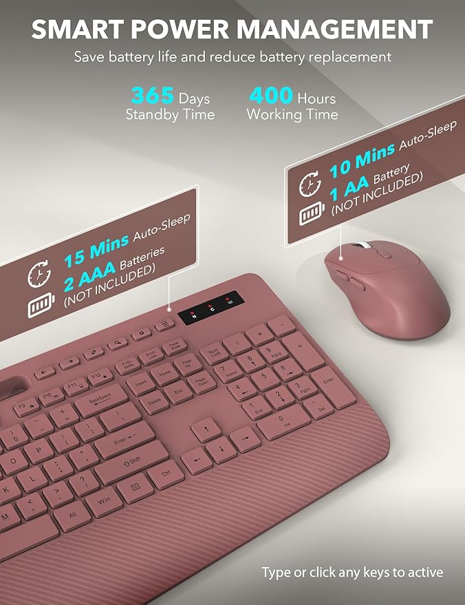 Wireless Keyboard and Mouse Combo - Full-Sized Ergonomic Keyboard with Wrist Rest, Phone Holder, Sleep Mode, Silent 2.4GHz Cordless Keyboard Mouse Combo for Computer, Laptop, PC, Mac, Windows-DeskLoop Office