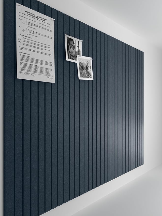 Bumusty Large Cork Board Alternative-47 x35 Felt Bulletin Board, with 30 Pushpins, 70 Adhesive Tabs, 12-Pack Slat Wall Paneling, Cork Boards for Office Push Pin Board Felt Board-Deep Charcoal Blue-DeskLoop Office