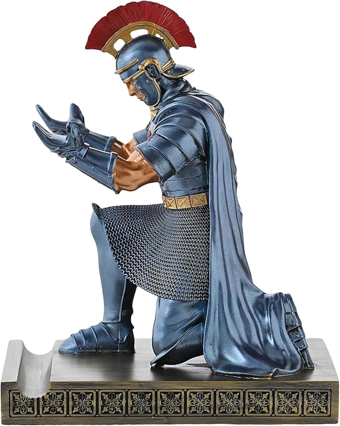Roman Praetorian Prefect Warrior Knight Pen Holder Desk Ornament Resin Praetorian Guard Mobile Phone Stand Desk Accessories and Organizer for Office with a Letter Opener (Blue)-DeskLoop Office