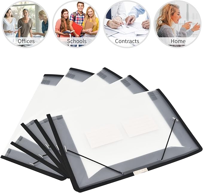 Expanding File Folder Document Organizer r with Flap and Cord Closure, Waterproof Transparent Document Bag, 2.8" Expansion, Letter A4 Expandable File Folder for Home School Office Organization,5 Pack