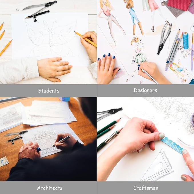 SAYEEC Geometry Set, 10 Pcs Math Protractor Compasses Kit with Ruler, Triangles, Eraser, Sharpener, Lead Refills, Pencil, Storage Box, Drafting Drawing Tools for Architects Engineers Artists Students-DeskLoop Office