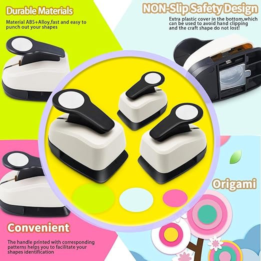 Circle Hole Punch, Circle Punches for Paper Crafts, Circles Puncher, Circles Hole Puncher Set, 5/8 CirclePunch, 1 Inch Craft Punches, 1.5 Inch Large CircleHole Punch, CirclePaper Punch Set-DeskLoop Office