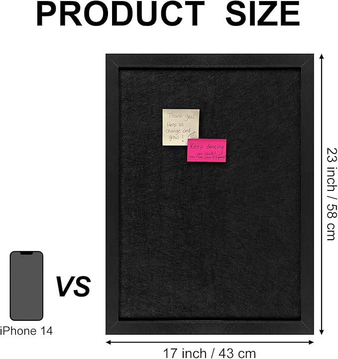 TORASO Cork Board Bulletin Board, Cork Boards for Walls with Pins, Eye Bolts, gaskets, Screws, Pin Board for Office, School and Home (All Black, 17“x23-2P)-DeskLoop Office