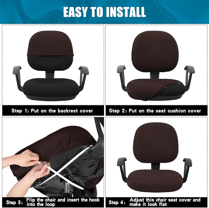 Smiry Stretch Printed Office Computer Chair Covers, Universal Washable Removable Desk Rotating Chair Slipcovers Protector, Seat + Backrest Cover - Chocolate-DeskLoop Office