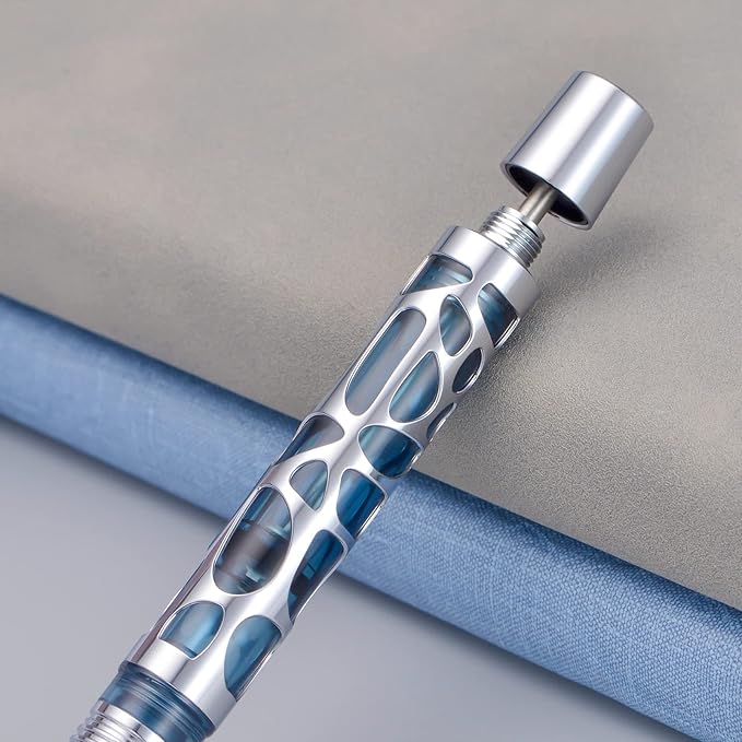 Asvine V169 Vacuum Filling Fountain Pen Medium Nib, Water Drop Skeleton Transparent Gray Blue Acrylic Pen Case Set-DeskLoop Office