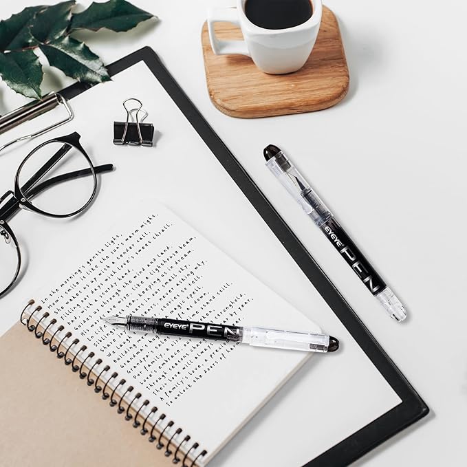 EYEYE Disposable Fountain Pens Fine Point, 8 Pack Black Calligraphy Pens for Writing, Stainless Steel Nib, Smooth Writing for Journaling, Drafting, Sketching, Doodling & Office Supplies-DeskLoop Office
