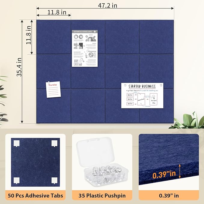 Smarpau Large Cork Board 48"x36", Bulletin Board for Walls, 12 Pack Pin Board Felt Corkboards with 35 Pushpins 50 Removable Security Stickers, Cork Boards for Office Home Decor-DeskLoop Office