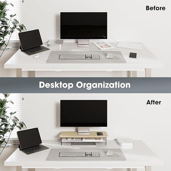 Fenge Acrylic Monitor Stand Riser, 23.6 Inches Monitor Stand with Metal Storage, 2 Tier Acrylic Computer Riser for Desk, Clear Laptop Stand for PC, Laptop, Printer, TV-DeskLoop Office