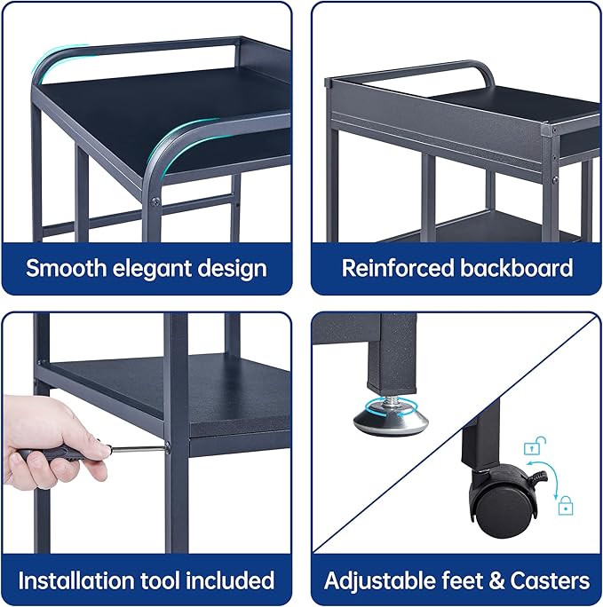 Printer Stand with Storage Shelf for Home Office Organization, 22 x 18 Inch Large Printer Table with Wheels, Shredder Stand, CPU Stand, Rolling Cart for Host Computer, PC Tower, Desktop- Black-DeskLoop Office