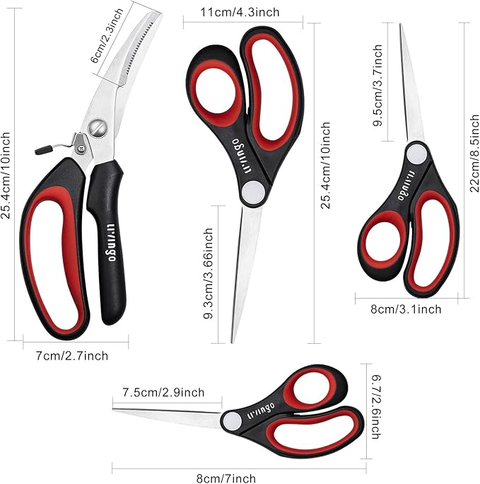 LIVINGO All Purpose Scissors Set - 4 Pack Sharp Multipurpose Heavy Duty Shears for Kitchen Cooking Sewing Fabric Cutting Poultry Food Paper Craft Office Household School Multi Pack Utility Shears-DeskLoop Office