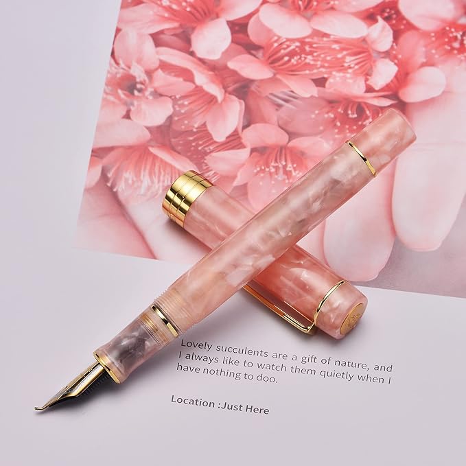 Jinhao 100 Fountain Pen Celluloid Classic Style, #6 Nib Smooth Writing Instrument with Refillable Converter and Pen Case Set-DeskLoop Office