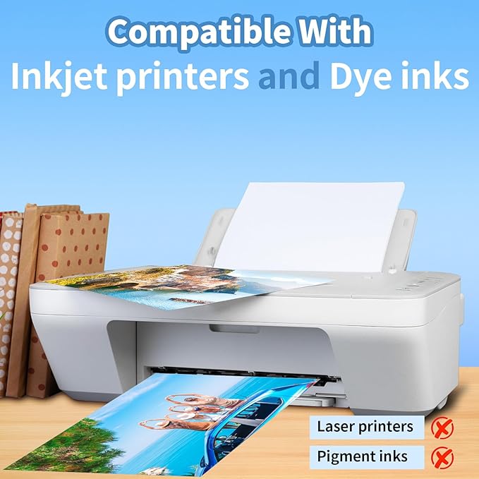 Photo Paper 5 x 7inches, 100 Sheets Glossy Photo Printer Paper, Instant Dry Picture Paper for DIY Chip Bag, Flyers, Cards, Calendars and Brochures(180gsm/48lb)-DeskLoop Office